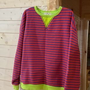 NATURAL LIFE Striped Sweatshirt - Red and Blue with Green Accents